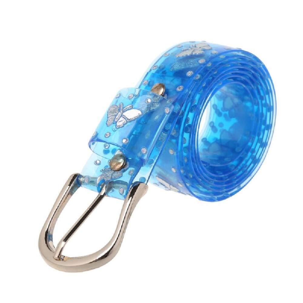 3619 Women Girls Candy Color Laser Butterfly Print Belt Transparent Jelly